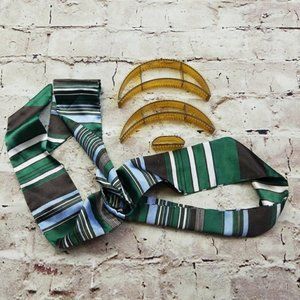 Bump It Hair Voluminous Headband Headscarf Cotton Striped Green Brown Blue White